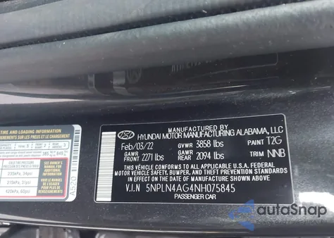 2022 Hyundai Elantra Sel z USA, uszkodzony, nr VIN 5NPLN4AG4NH075845